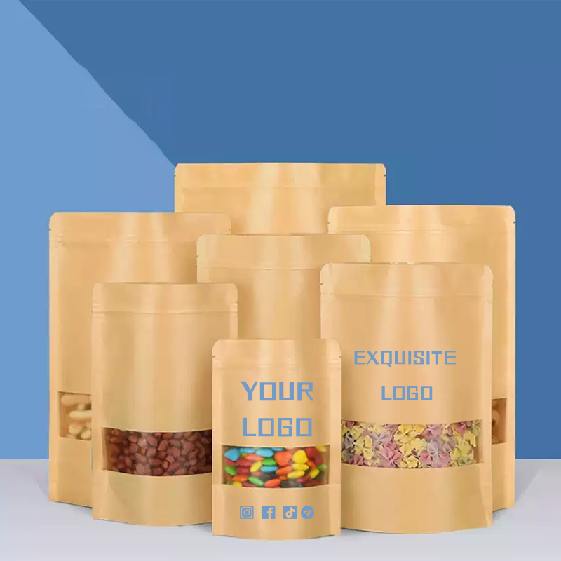 Logo Food Snack - 50 бумажных пакетов из крафт-бумаги, самозакрывающиеся
